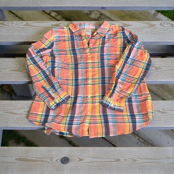 Women’s Pastel Plaid Button Down Shirt (XL) - Picture 1 of 8